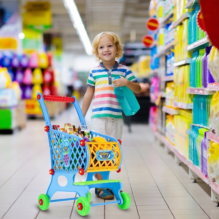 WÓZEK KOSZYK ZAKUPOWY MARKETOWY NA ZAKUPY Z PRODUKTAMI DLA DZIECI