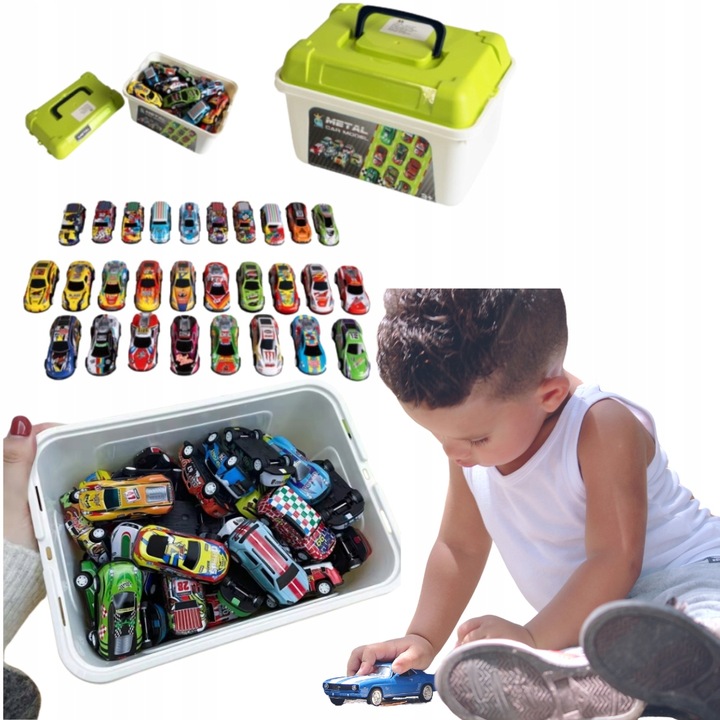 DUŻY ZESTAW SAMOCHODÓW METALOWE RESORAKI w walizce Autka AUTKO Z NAPĘDEM