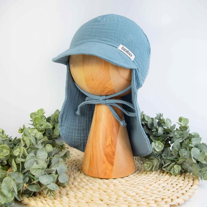 CZAPKA MUŚLINOWA Z OKAPEM czapeczka dziecięca z daszkiem na słońce 44-46