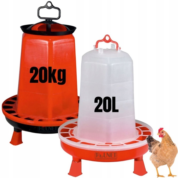 Zestaw dla drobiu – poidło 20L i karmidło 20kg dla kur, brojlerów, kaczek