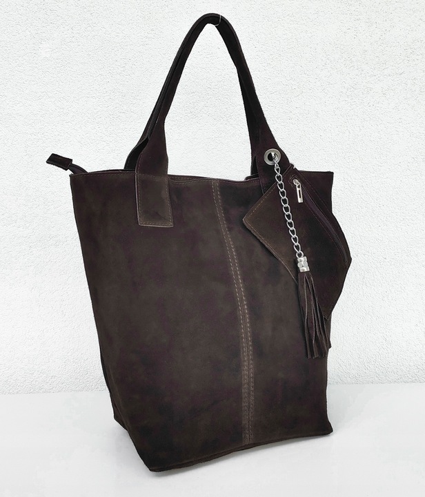 Zamszowa torebka shopper ciemna czekolada