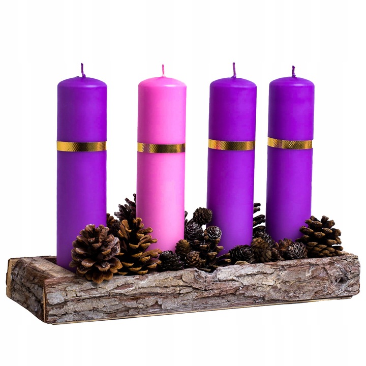 ŚWIECE ADWENTOWE ZESTAW ŚWIEC ADWENTOWYCH komplet do 3x fiolet 1x róż 25 cm