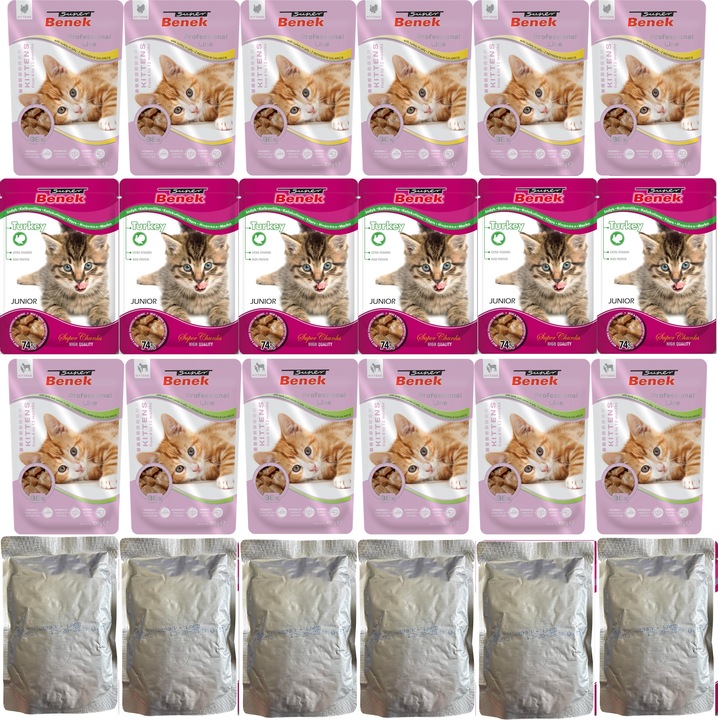 Benek Saszetki dla Kota Junior Kitten MIX SMAKÓW w Galarecie i Sosie 24x100