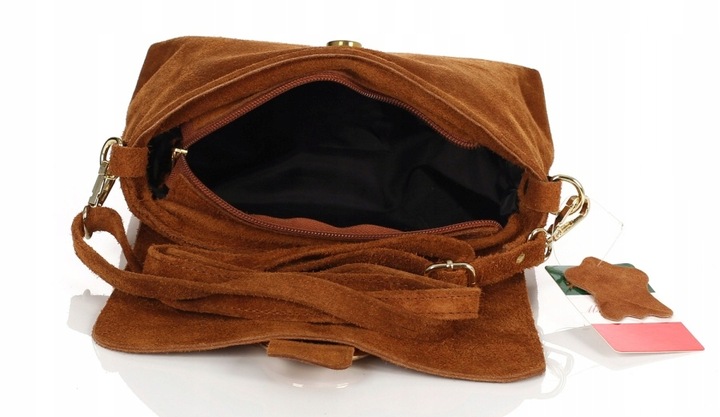 VERA PELLE Cudowna zamszowa brązowa listonoszka na długim pasku S55