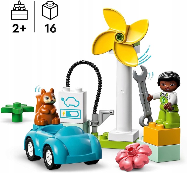 LEGO DUPLO 10985 Turbina wiatrowa i samochód dla dzieci 2+ prezent torba