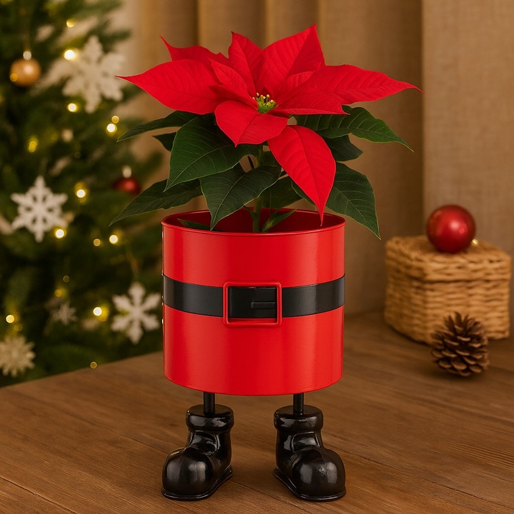 Osłonka Doniczka Świąteczna figurka Mikołaj stojak na choinkę 26 cm