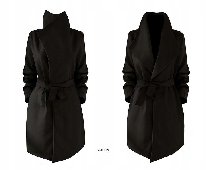 PŁASZCZ blogger KLASYCZNY klapy pasek CZERWONY