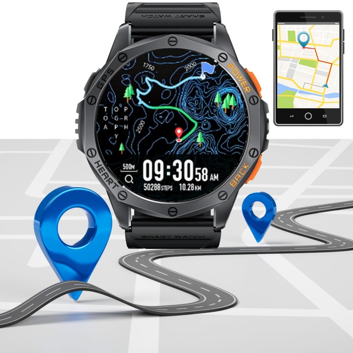 SMARTWATCH MĘSKI GPS MENU POLSKIE WODOODPORNY SPORT ROZMOWY SMART WATCH PL