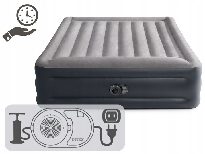Materac Dmuchany Welurowy do Spania Dwuosobowy Łóżko z Pompką 230V Intex