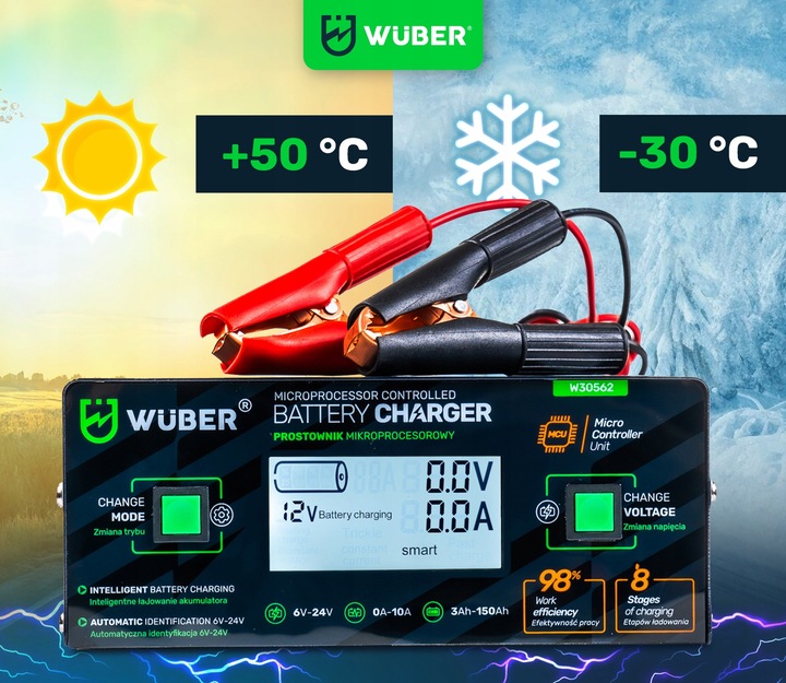 PROSTOWNIK 6/8/12/14/16/24V MIKROPROCESOROWY ŁADOWARKA DO AKUMULATORA 10A