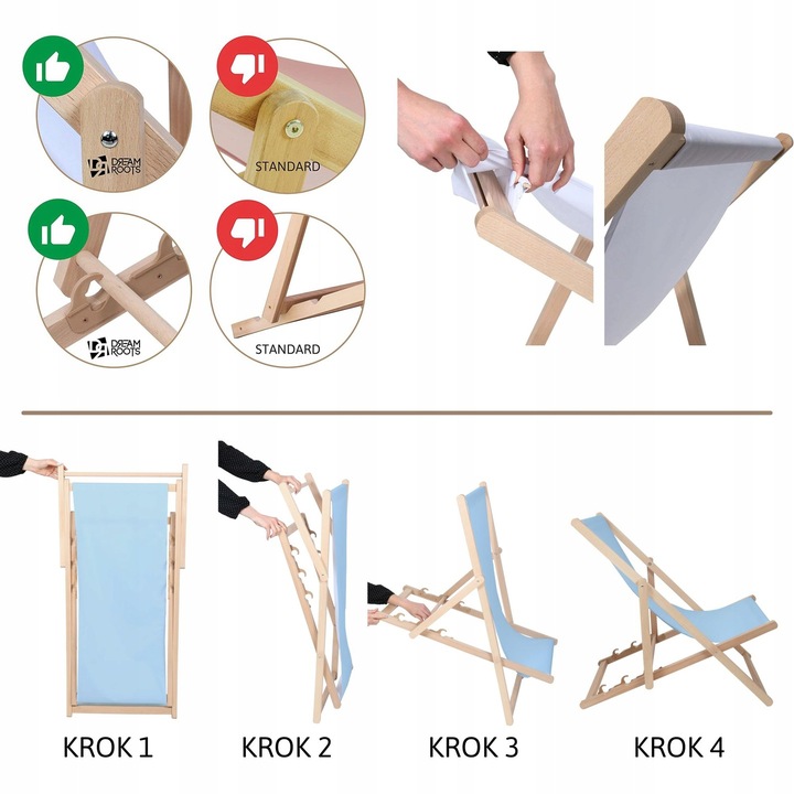 Leżak Drewniany z Podnóżkiem na Balkon Taras Ogród Plażę Nadruk Wzory Mix