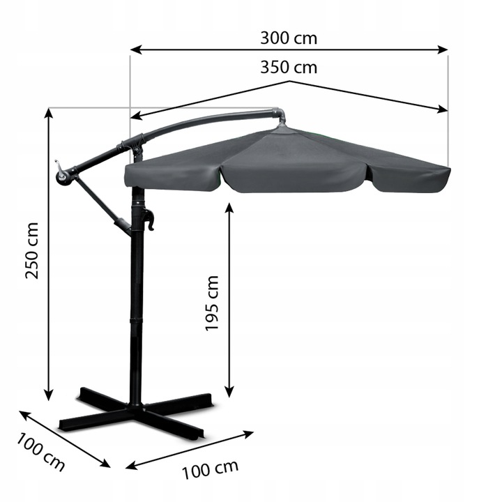 Parasol Ogrodowy Duży Składany z wysięgnikiem pokrowiec 6 segmentów Ø 350cm