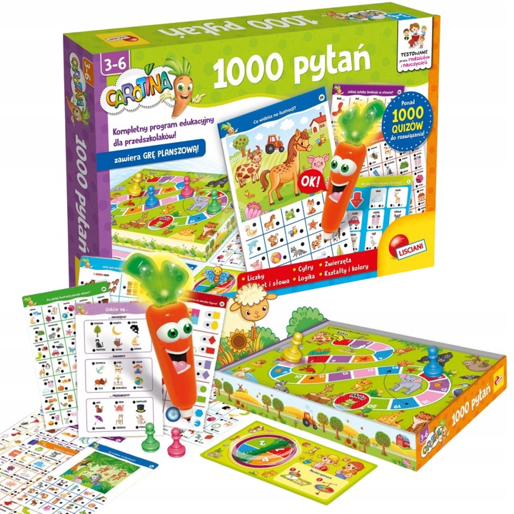 PREZENT EDUKACYJNY DLA 3, 4 LATKI Gra Carotina 1000 pytań + Torebka