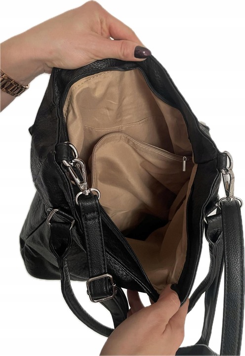 Torebka damska worek skóra ekologiczna czarna codzienna