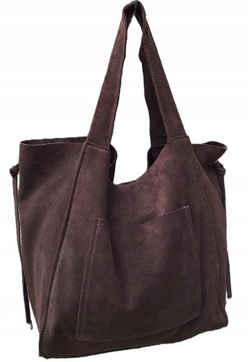 Torebka CZEKOLADOWA zamszowa shopper Vera Pelle SKÓRA ZAMSZ NATURALNY