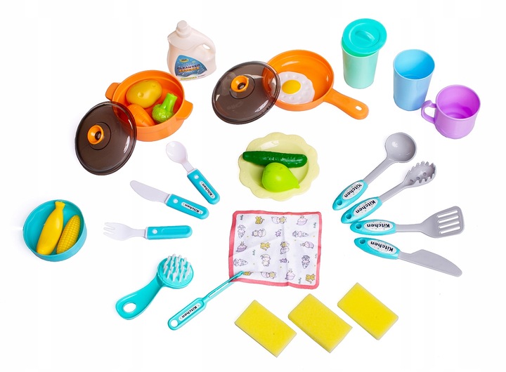 ZLEW ZLEWOZMYWAK kuchenka kuchnia dla dzieci palniki kran z wodą GARNKI