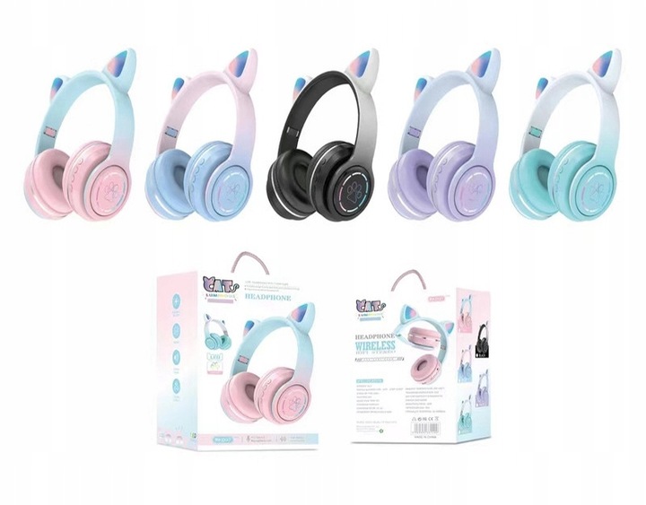SŁUCHAWKI BEZPRZEWODOWE DLA DZIECI KOCIE USZY SLUCHAWKI DLA DZIEWCZYNKI
