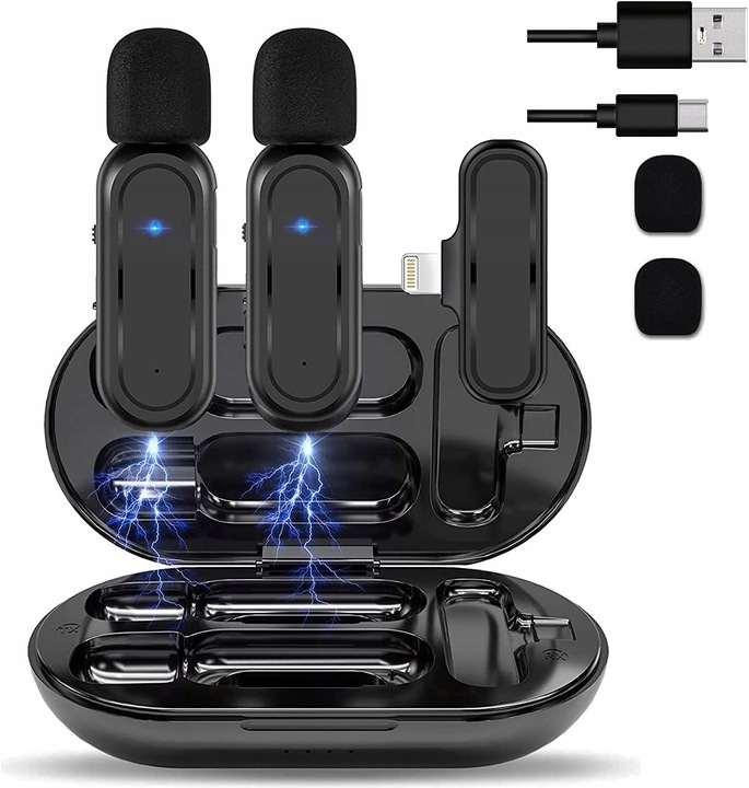 2X MIKROFON KRAWATOWY IPHONE BEZPRZEWODOWY + ETUI