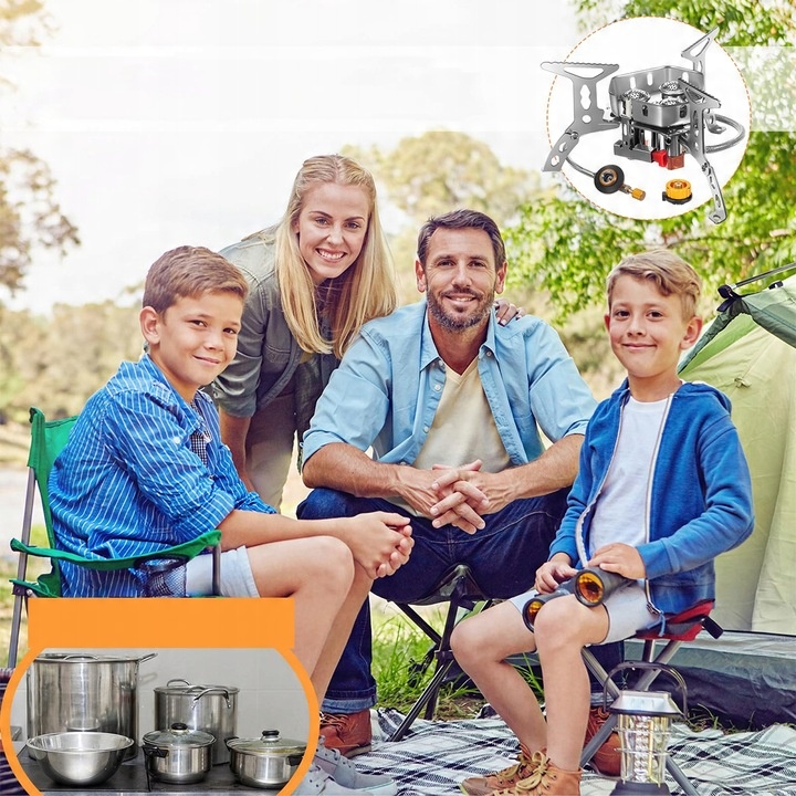 6800W Doskonała MINI kuchenka turystyczna gazowa na kartusze z adapterem