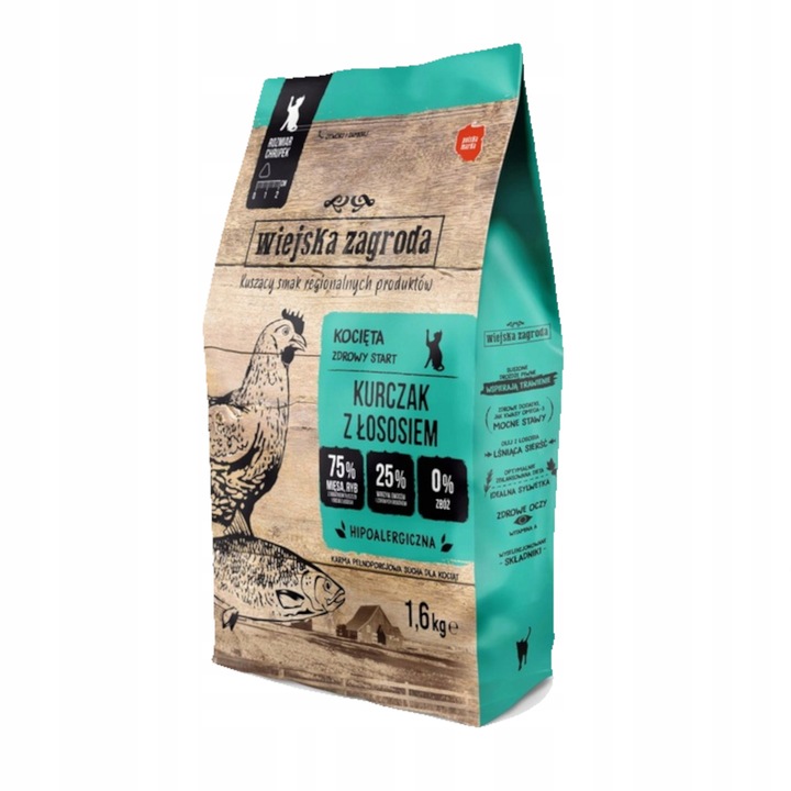 Wiejska Zagroda Kurczak z Łososiem 1,6kg dla kociąt sucha karma