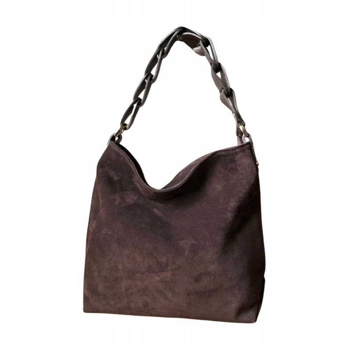 Czekoladowa zamszowa torebka brązowa shopper ZAMSZ NATURALNY Vera Pelle