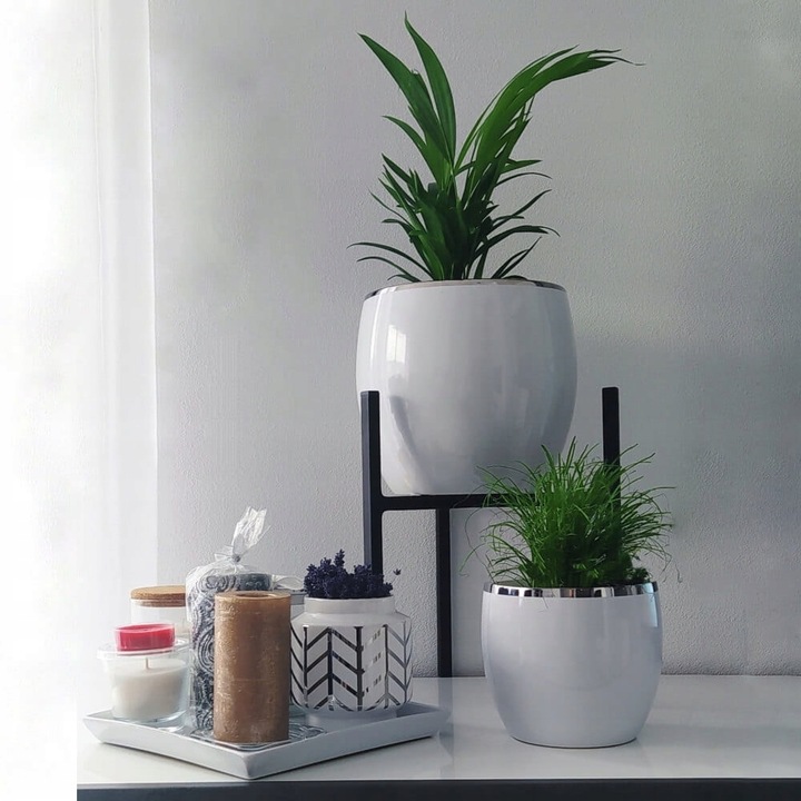 OSŁONKA KSZTAŁT KULI, KULA DONICZKA BIAŁO-SREBRNA 17 CM NA KWIATY