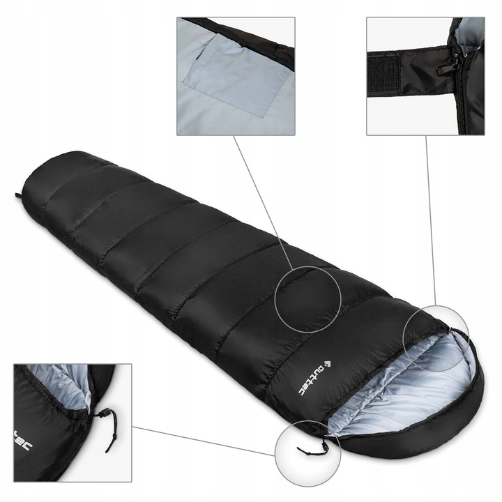 ŚPIWÓR TURYSTYCZNY LEKKI KOŁODRA Z KAPTUREM HOODED CAŁOROCZNY OUTTEC