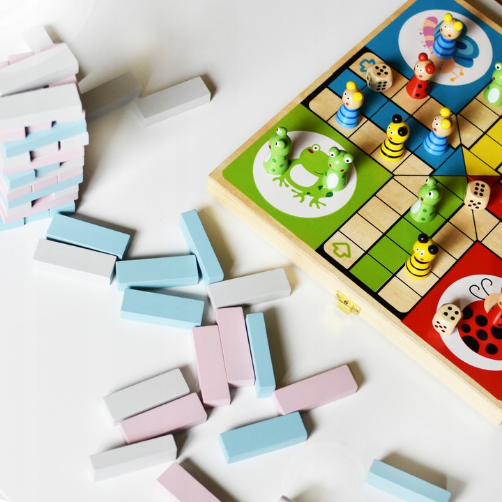 DREWNIANA GRA PLANSZOWA LUDO CHIŃCZYK FIGURKI FAMILIJNA RODZINNA