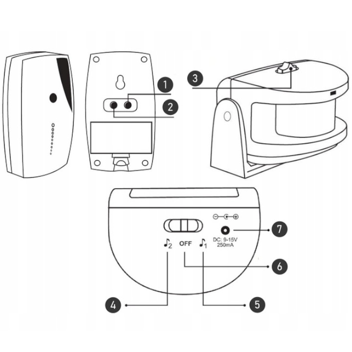 SYGNALIZATOR WEJŚCIA DO SKLEPU CZUJNIK RUCHU ALARM BEZPRZEWODOWY + BATERIE
