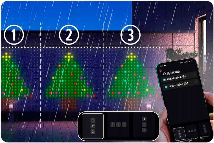 KURTYNA LED 2x2 ŚWIĄTECZNA GIRLANDA STEROWANA TELEFONEM APLIKACJA BLUETOOTH