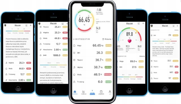 WAGA ANALITYCZNA ŁAZIENKOWA SLIM 180KG SMART + 31w1 ANDROID iOS PRECYZYJNA