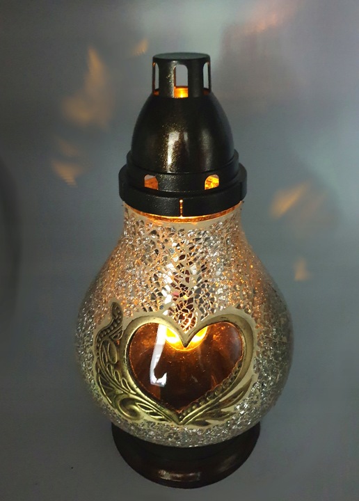 Znicz Lampion Karafka Mirror Złoty Serce Witraż
