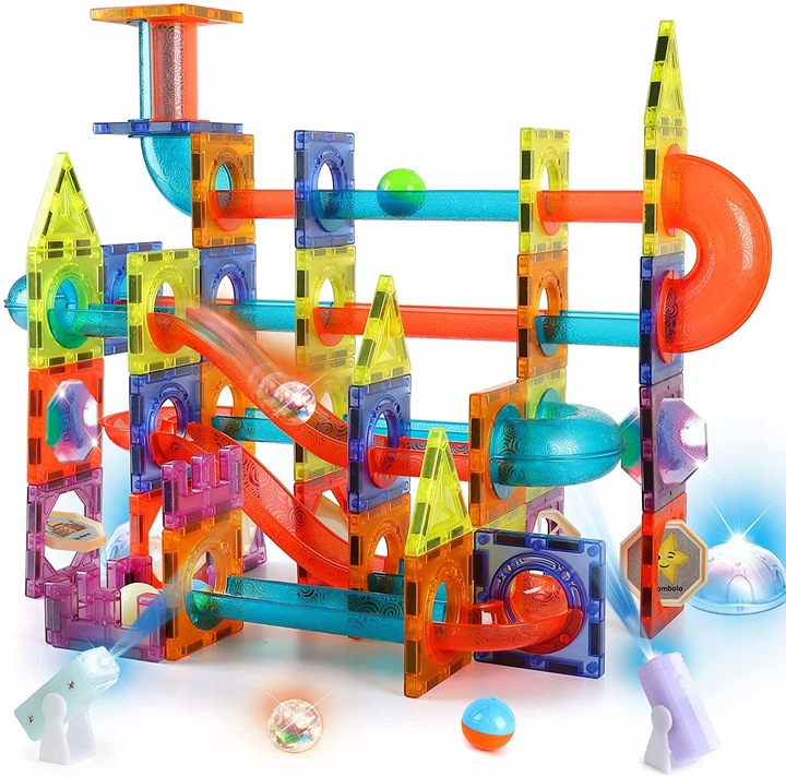 Klocki MAGNETYCZNE Konstrukcyjne 3D ZESTAW XXL TOR KULKOWY 110 elementów