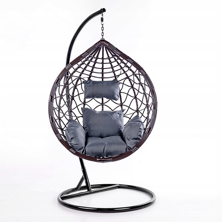 FOTEL OGRODOWY WISZĄCY KOKON DUŻY KOSZ VEGAS Z PODSTAWĄ PODUSZKA SZARA