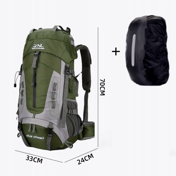 Plecak turystyczny górski w góry 70L Traper 3 GREEN z pokrowcem Trekkingowy