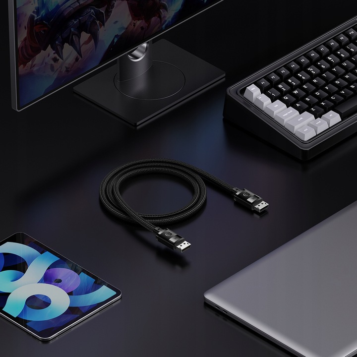 WZMACNIANY KABEL PRZEWÓD BASEUS DISPLAYPORT FULLHD UHD 4K 8K 240HZ VIDEO 2M
