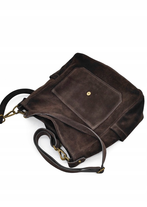 Zamszowa torebka worek skóra brązowa czekoladowa