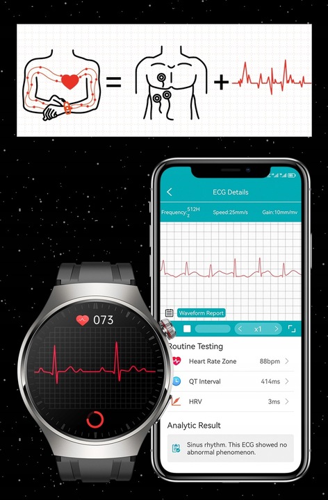 SMARTWATCH ZEGAREK MĘSKI EKG POMIAR CUKRU HRV ROZMOWY 3 PASKI SZKŁO MENU PL