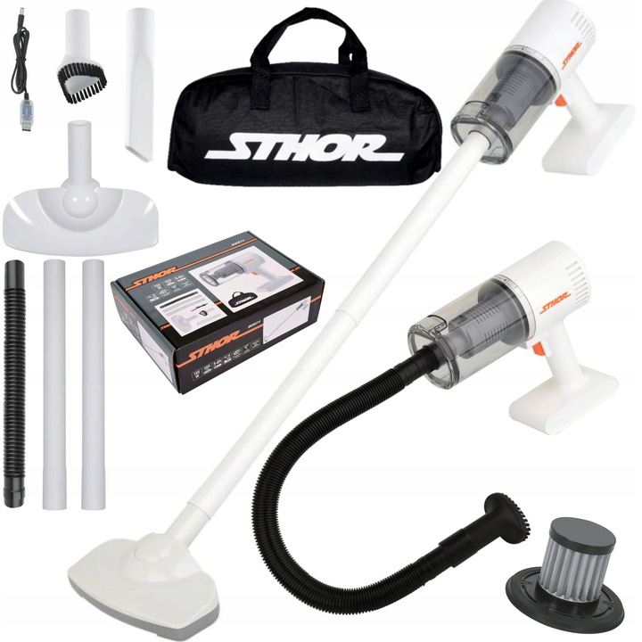 BEZPRZEWODOWY ODKURZACZ SAMOCHODOWY RĘCZNY 100W +NASADKI BEZWORKOWY STHOR