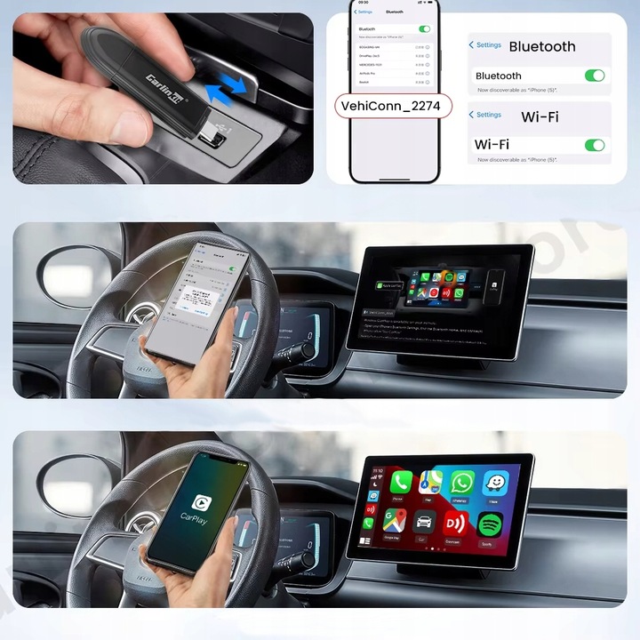 Bezprzewodowy Adapter CarlinKit Mini SE CarPlay Bluetooth USB do samochodu