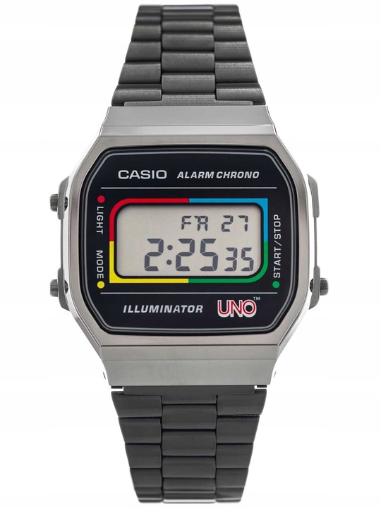 ZEGAREK CASIO A168WEUC-1AER UNO COLLABORATION VINTAGE CZARNY STOPER RETRO