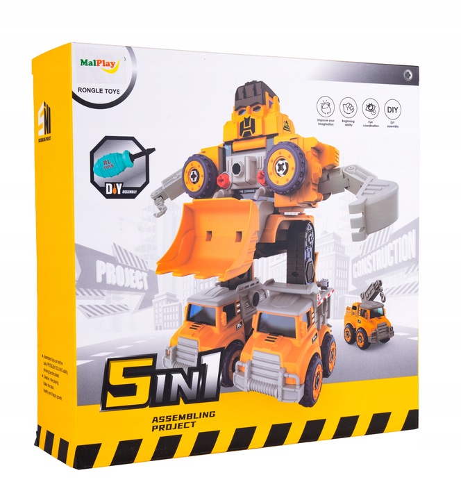 ROBOT TRANSFORMUJĄCY W AUTKA BUDOWLANE 5 SZTUK