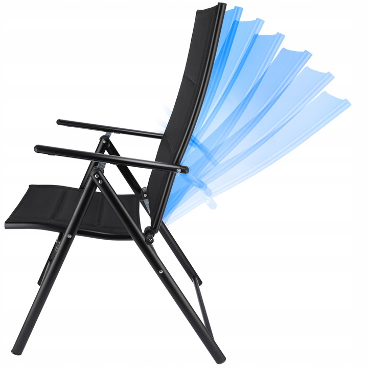 Krzesło Ogrodowe Składane Regulowane Oparcie Leżak Fotel Aluminium Czarny