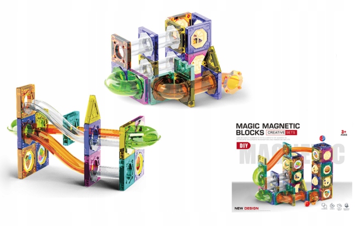 Magnetyczne Klocki Konstrukcyjne DIY 3D Tor Kulkowy Święcący 73 ELEMENTY