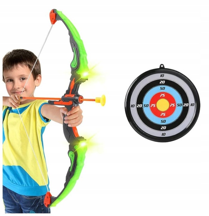 ŁUK ŚWIECĄCY LED +TARCZA DUŻY ZESTAW Z TARCZĄ DLA DZIECI STRZELANIE DO CELU