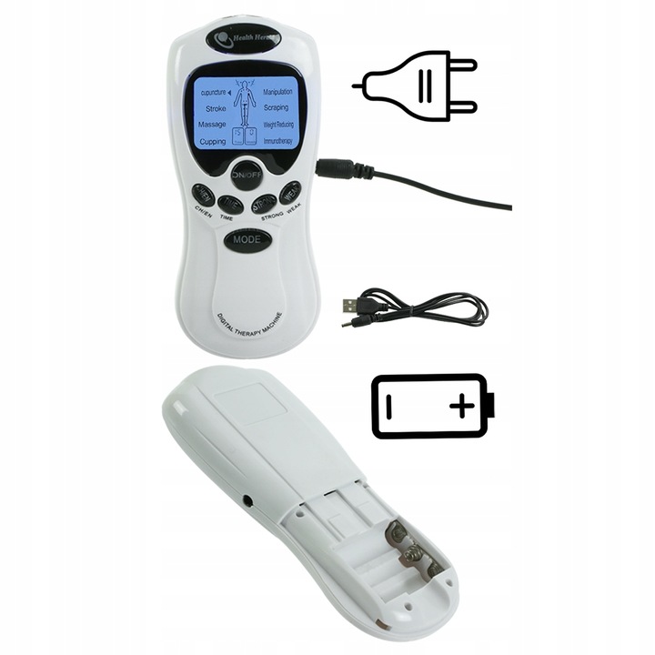 ELEKTROSTYMULATOR MIĘŚNI I NERWÓW TENS EMS ZESTAW ELEKTRODY PADY 2 KANAŁY