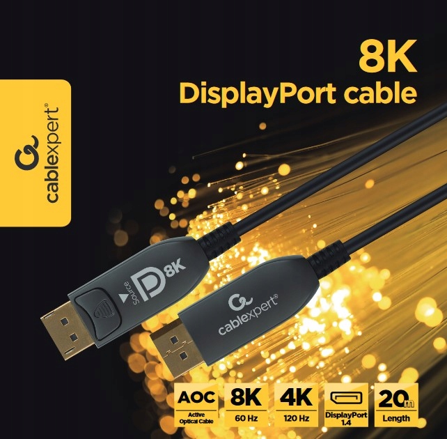 KABEL DISPLAYPORT AOC Optyczny Przewód do Transmisji PREMIUM 8K 60Hz 20M