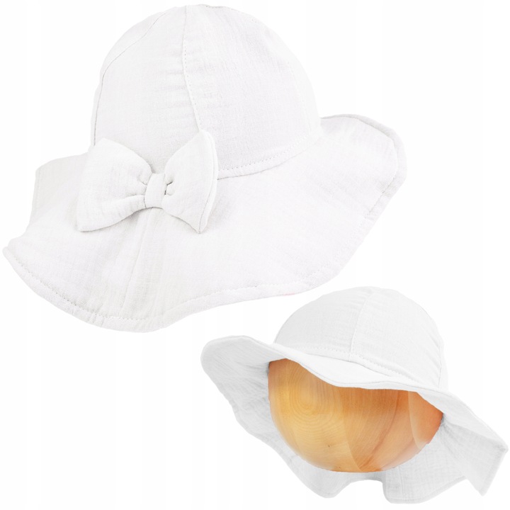 KAPELUSZ MUŚLINOWY Z KOKARDĄ letnia czapka dziecięca dla dziewczynki 48-50