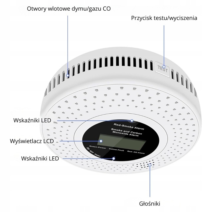 Czujnik detektor czadu i dymu tlenku węgla CO lcd