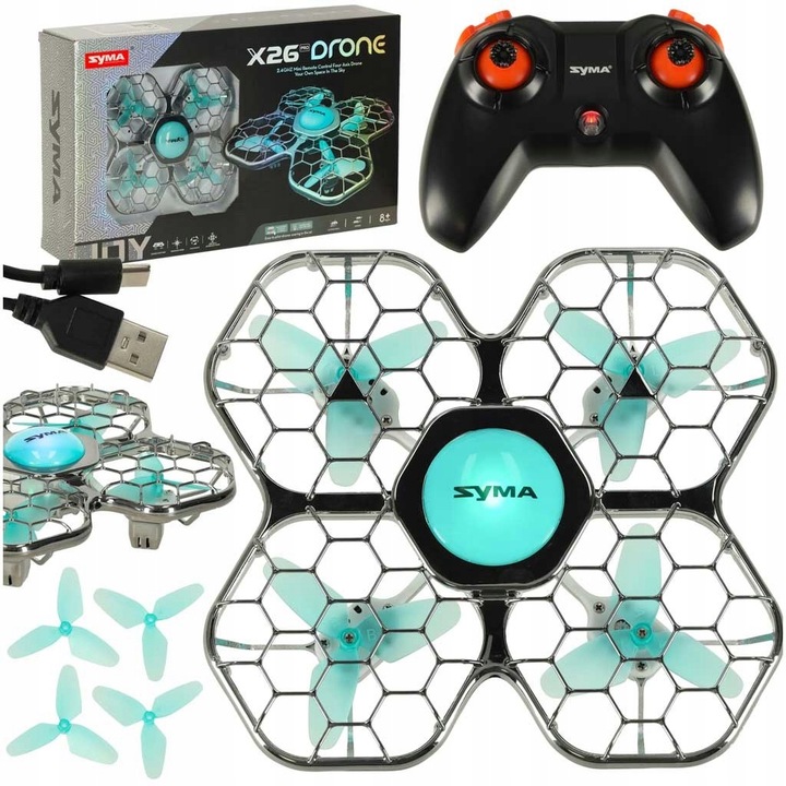 DRON RC SYMA X26 PRO - AKROBACJE LED WIFI ZAWIS - UNIKA PRZESZKODY DUŻY AKU